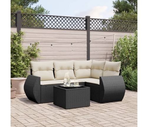 Set de muebles de jardín 5 pzas y cojines ratán sintético negro