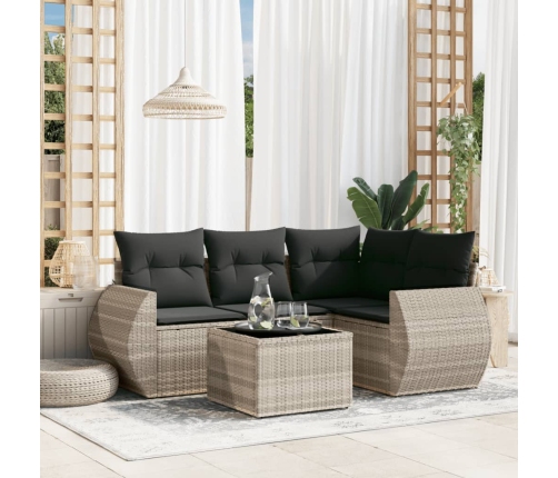 Set de sofás jardín y cojines 5 pzas ratán sintético gris claro