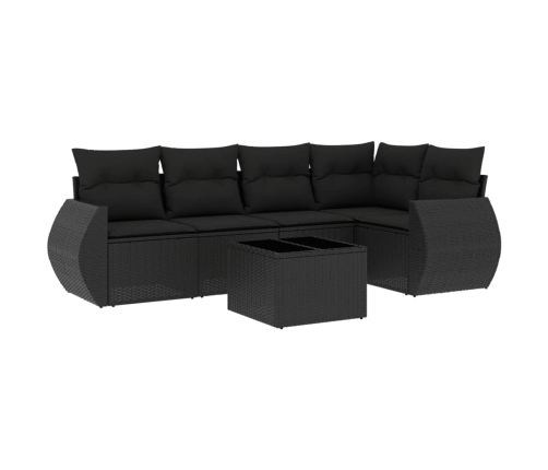 Set de sofás de jardín 6 piezas y cojines ratán sintético negro