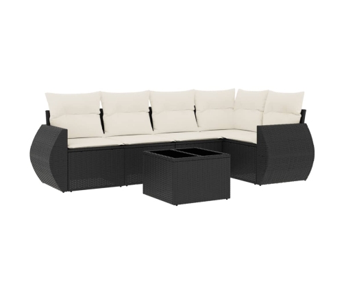 Set de sofás de jardín 6 piezas y cojines ratán sintético negro