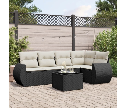 Set de sofás de jardín 6 piezas y cojines ratán sintético negro