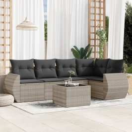 Set de sofás de jardín 6 pzas y cojines ratán sintético gris