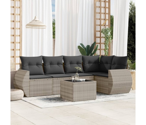 Set de sofás de jardín 6 pzas y cojines ratán sintético gris