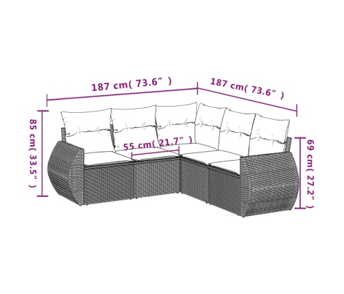 Set de muebles de jardín 5 pzas y cojines ratán sintético negro