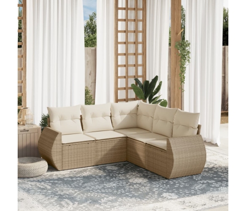 Juego de sofás jardín con cojines 5 pzas ratán sintético beige