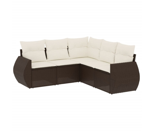 Set comedor de jardín 5 piezas y cojines ratán sintético marrón