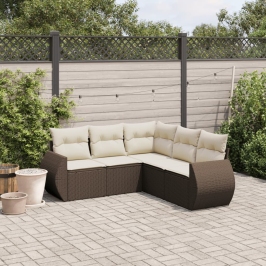 Set comedor de jardín 5 piezas y cojines ratán sintético marrón