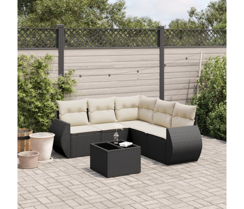 Set de sofás de jardín 6 piezas y cojines ratán sintético negro