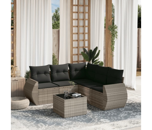 Set de sofás de jardín 6 pzas y cojines ratán sintético gris