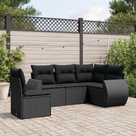 Set de muebles de jardín 5 pzas y cojines ratán sintético negro