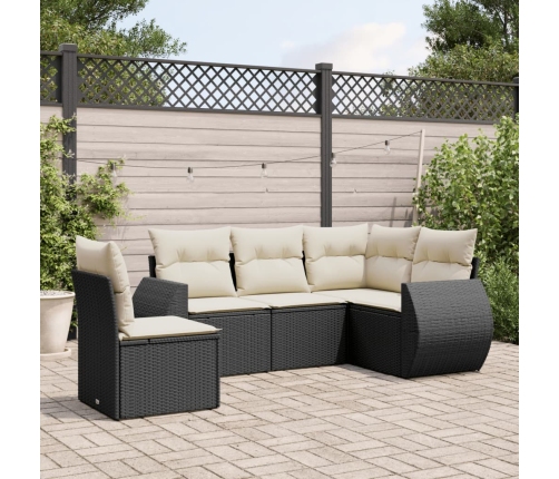 Set de muebles de jardín 5 pzas y cojines ratán sintético negro