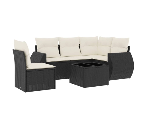 Set de sofás de jardín 6 piezas y cojines ratán sintético negro