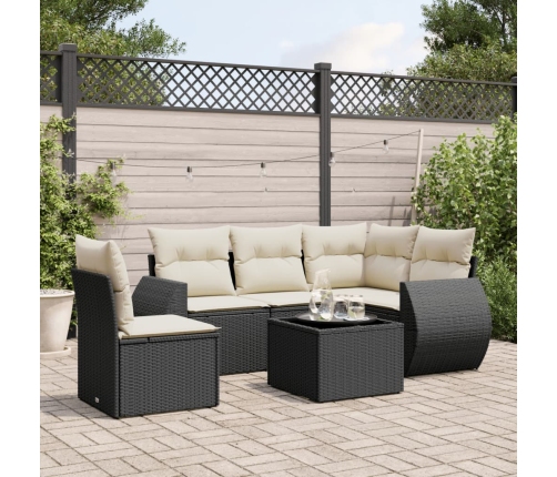 Set de sofás de jardín 6 piezas y cojines ratán sintético negro