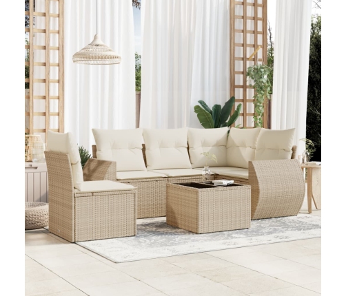 Juego de sofás jardín con cojines 6 pzas ratán sintético beige
