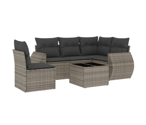 Set de muebles de jardín 6 pzas y cojines ratán sintético gris