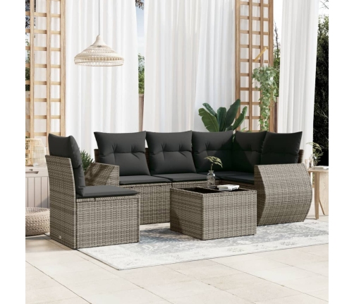 Set de muebles de jardín 6 pzas y cojines ratán sintético gris