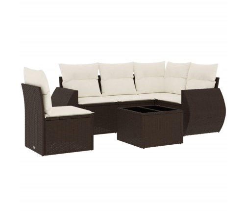 Set sofás de jardín 6 piezas y cojines ratán sintético marrón