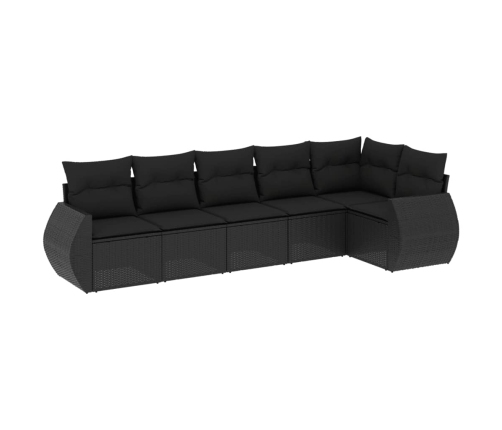 Set de sofás de jardín 6 piezas y cojines ratán sintético negro