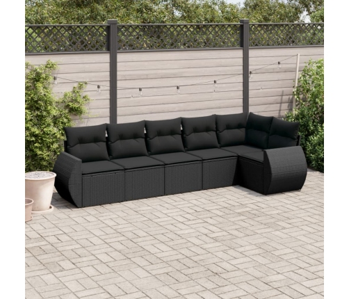 Set de sofás de jardín 6 piezas y cojines ratán sintético negro