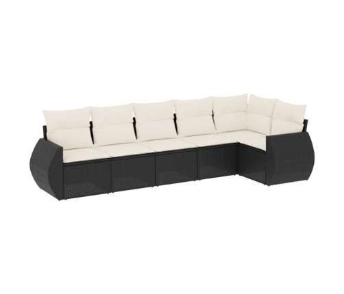 Set de sofás de jardín 6 piezas y cojines ratán sintético negro