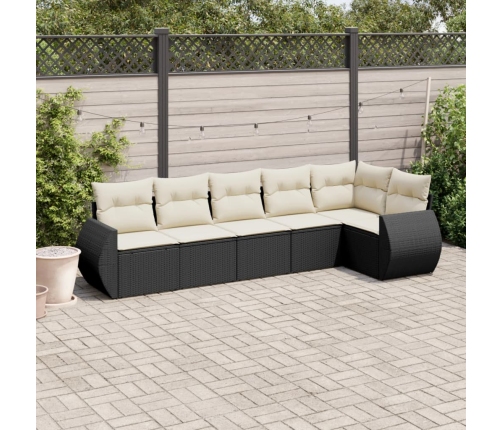 Set de sofás de jardín 6 piezas y cojines ratán sintético negro