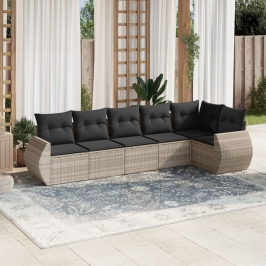 Set de sofás de jardín 6 pzas y cojines ratán sintético gris