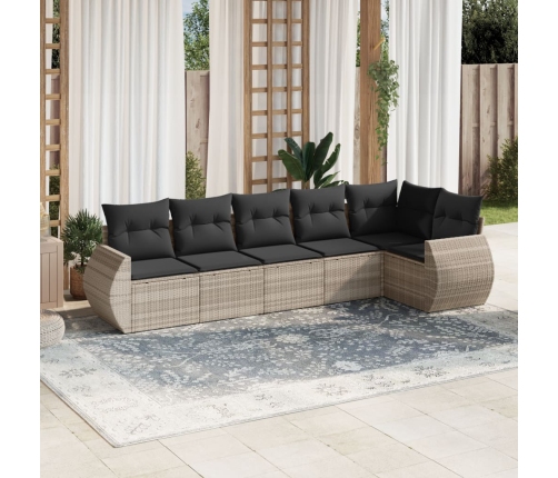 Set de sofás de jardín 6 pzas y cojines ratán sintético gris