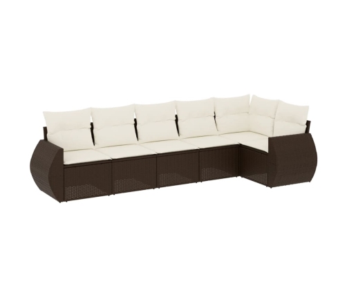 Set sofás de jardín 6 piezas y cojines ratán sintético marrón
