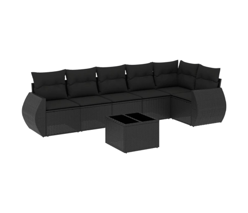Set de comedor de jardín 7 pzas y cojines ratán sintético negro