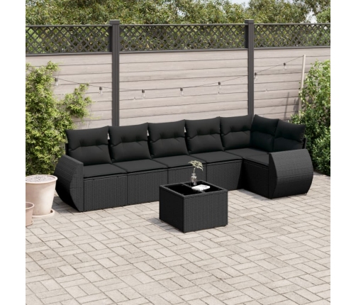 Set de comedor de jardín 7 pzas y cojines ratán sintético negro