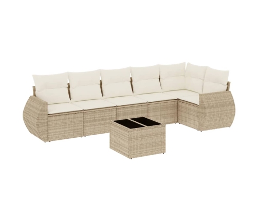 Set sofás de jardín 7 piezas y cojines ratán sintético beige