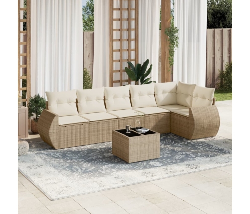 Set sofás de jardín 7 piezas y cojines ratán sintético beige