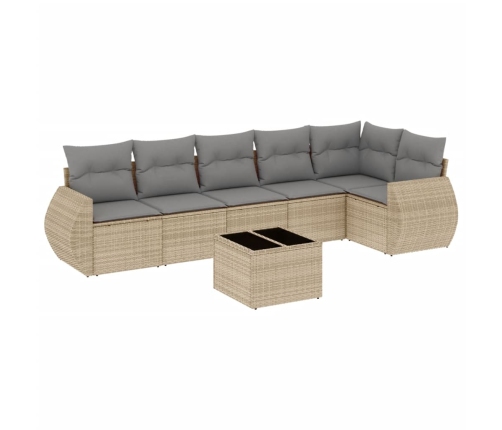 Set sofás de jardín 7 piezas y cojines ratán sintético beige