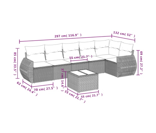Set sofás de jardín 7 piezas y cojines ratán sintético beige