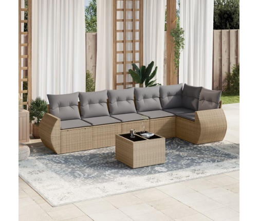 Set sofás de jardín 7 piezas y cojines ratán sintético beige