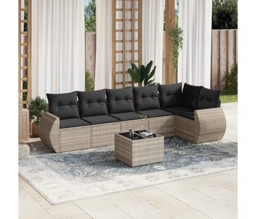Set de sofás de jardín 7 pzas con cojines ratán PE gris claro