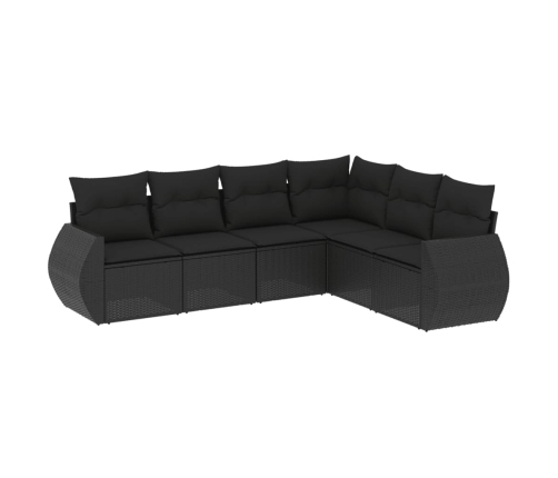 Set de sofás de jardín 6 piezas y cojines ratán sintético negro