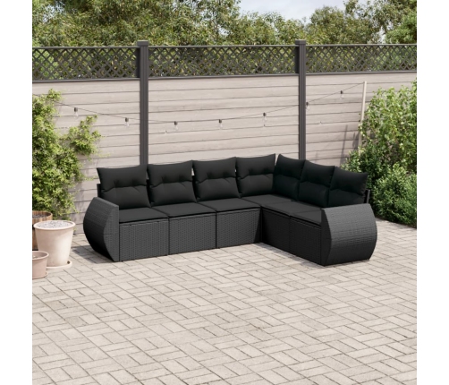 Set de sofás de jardín 6 piezas y cojines ratán sintético negro