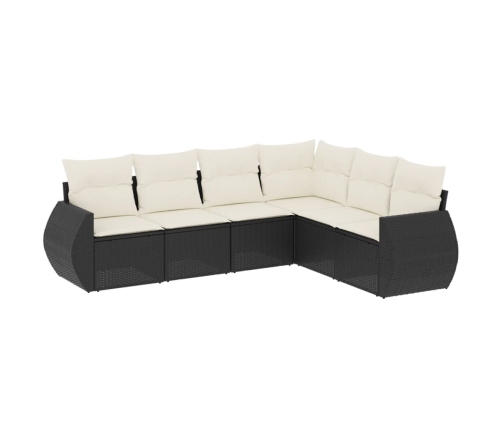 Set de sofás de jardín 6 piezas y cojines ratán sintético negro