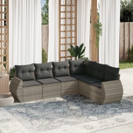 Set de sofás de jardín 6 pzas y cojines ratán sintético gris