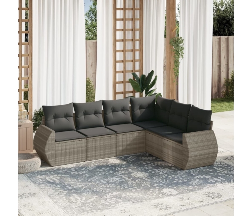 Set de sofás de jardín 6 pzas y cojines ratán sintético gris