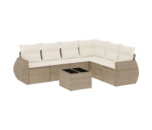 Set sofás de jardín 7 piezas y cojines ratán sintético beige
