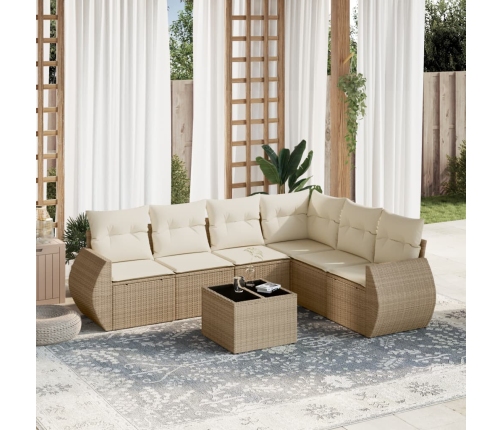 Set sofás de jardín 7 piezas y cojines ratán sintético beige