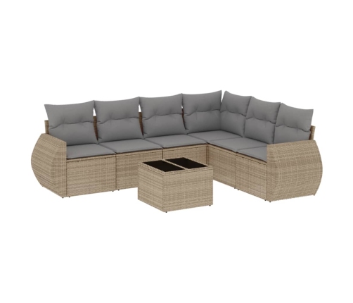 Set sofás de jardín 7 piezas y cojines ratán sintético beige