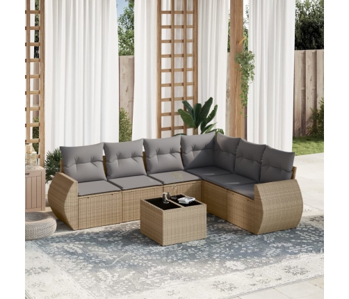 Set sofás de jardín 7 piezas y cojines ratán sintético beige