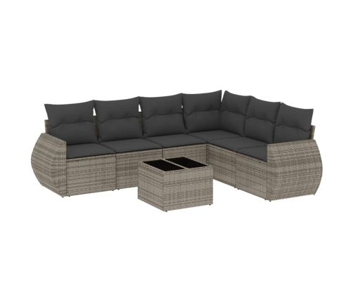 Set de sofás de jardín 7 piezas con cojines ratán PE gris