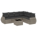 Set de sofás de jardín 7 piezas con cojines ratán PE gris