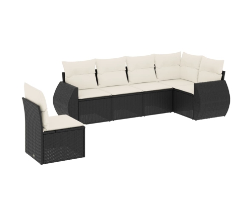 Set de sofás de jardín 6 piezas y cojines ratán sintético negro