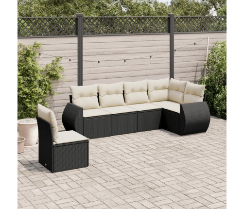 Set de sofás de jardín 6 piezas y cojines ratán sintético negro