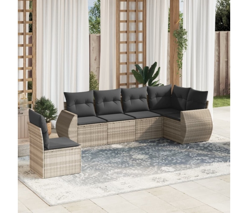 Set de sofás de jardín 6 pzas y cojines ratán sintético gris